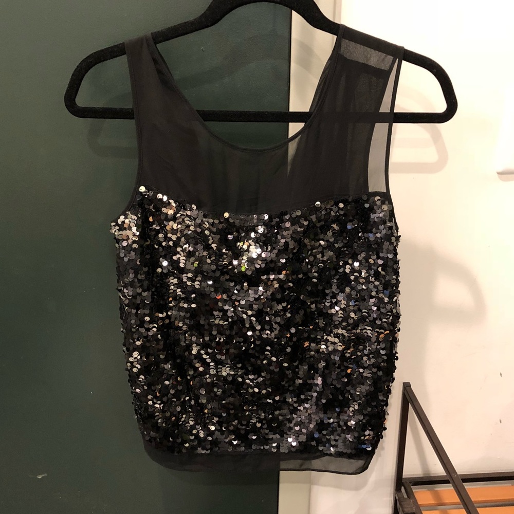 BCBG Black Sequin Sparkle Sleeveless Top
